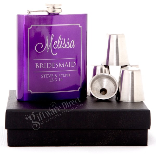 Proof Product 5D 7oz Purple Hip Flask Gift Set Engraved Stainless GG-24