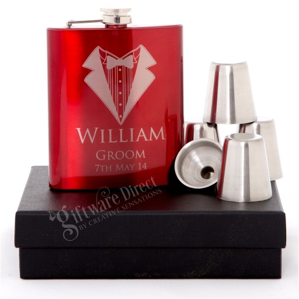 Proof Product 5D 7oz Red Hip Flask Gift Set Engraved Stainless hip flask