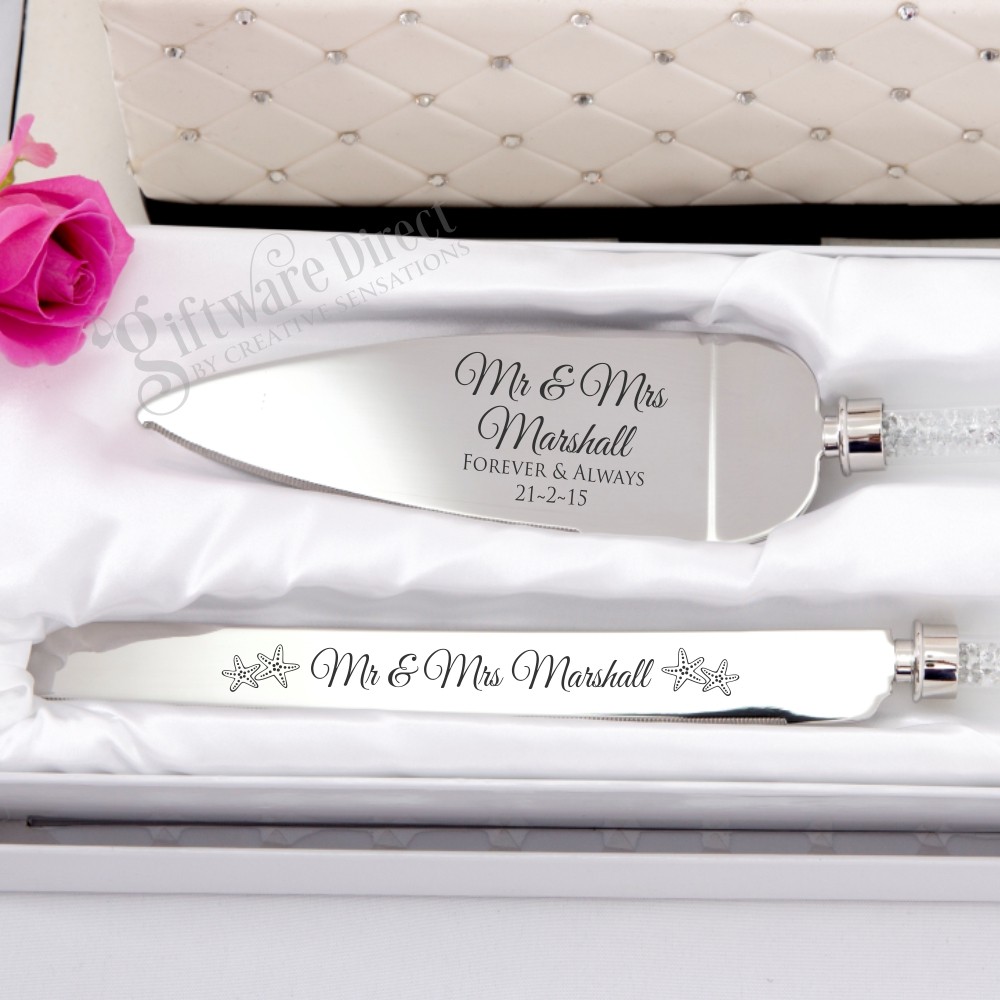 Proof Product 5D Engraved Crystal Stem Cake Serving Set in Gift Box gift