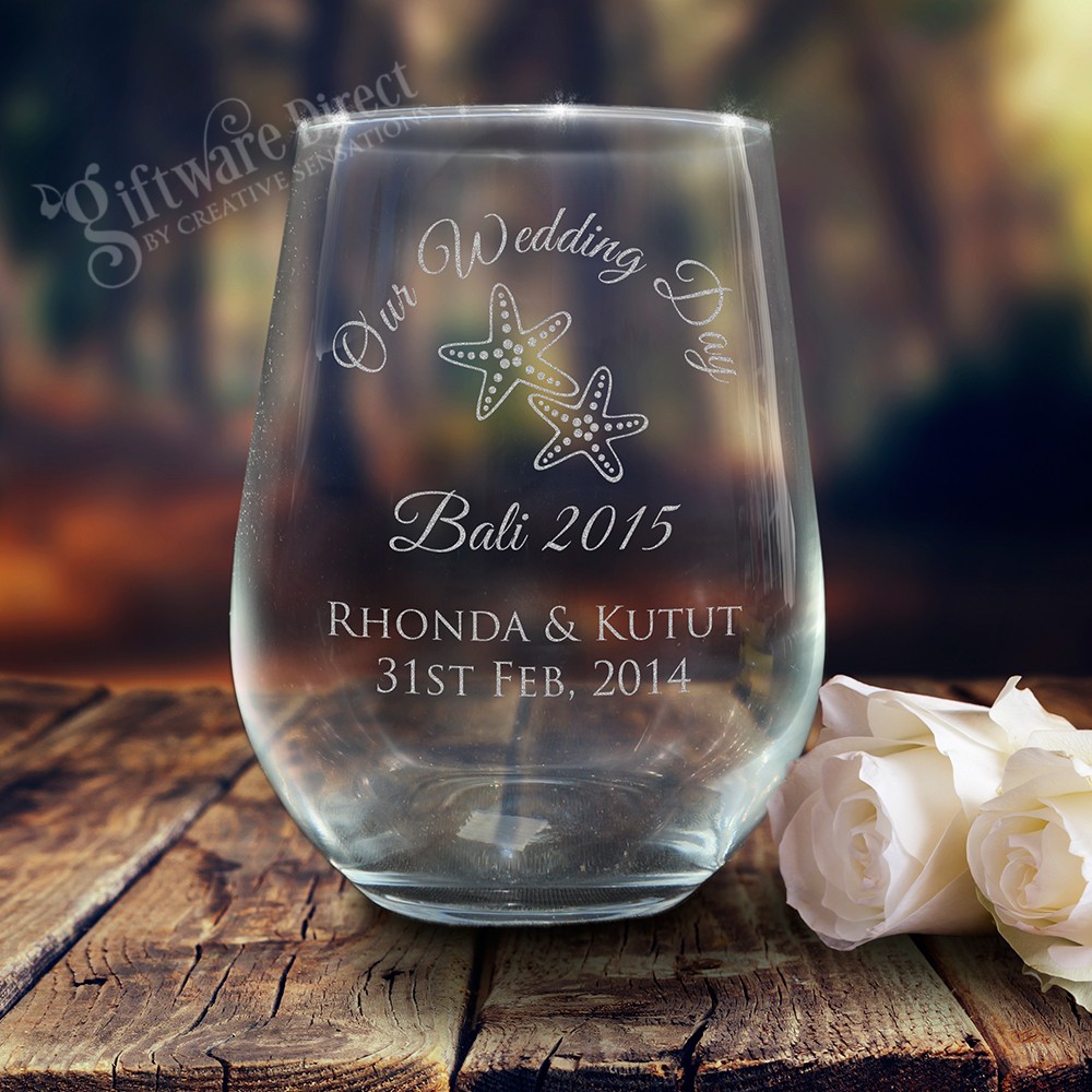 Engraved Glassware Engraved Wedding Stemless Wine Glass 500ml drinkware