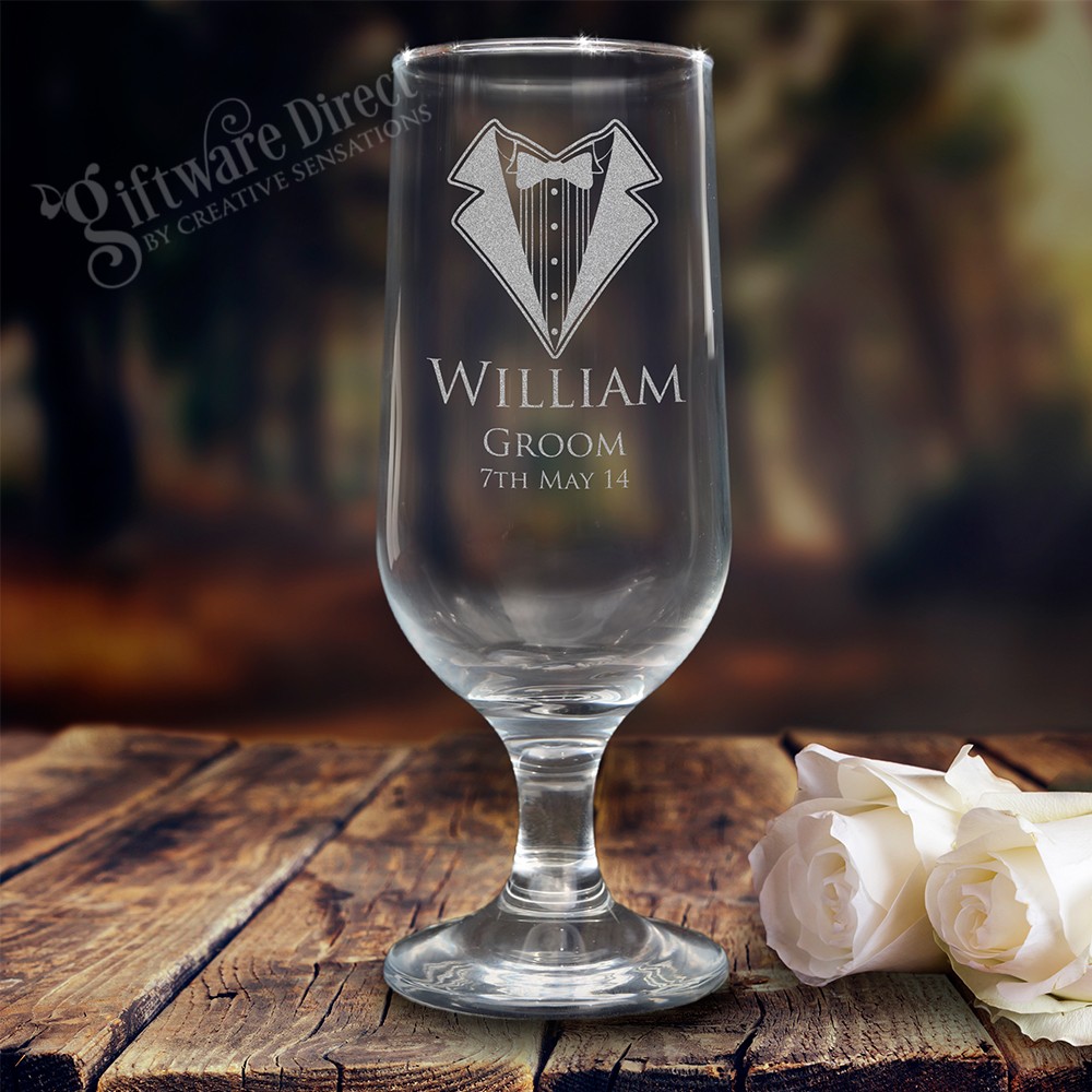 Engraved Glassware Engraved 345ml Wedding Beer Goblet Footed Glass footed